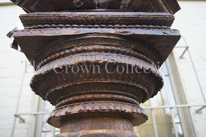 Pair Hardwood & Stone Columns 19th Century
