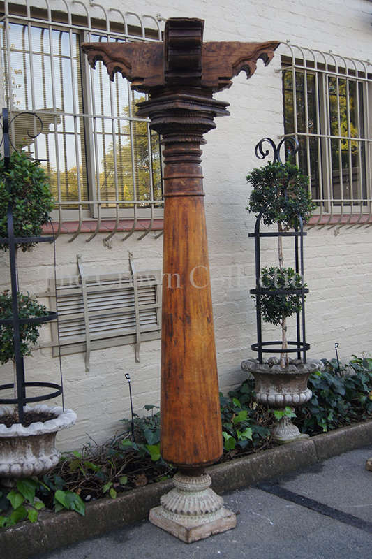Pair Hardwood & Stone Columns 19th Century