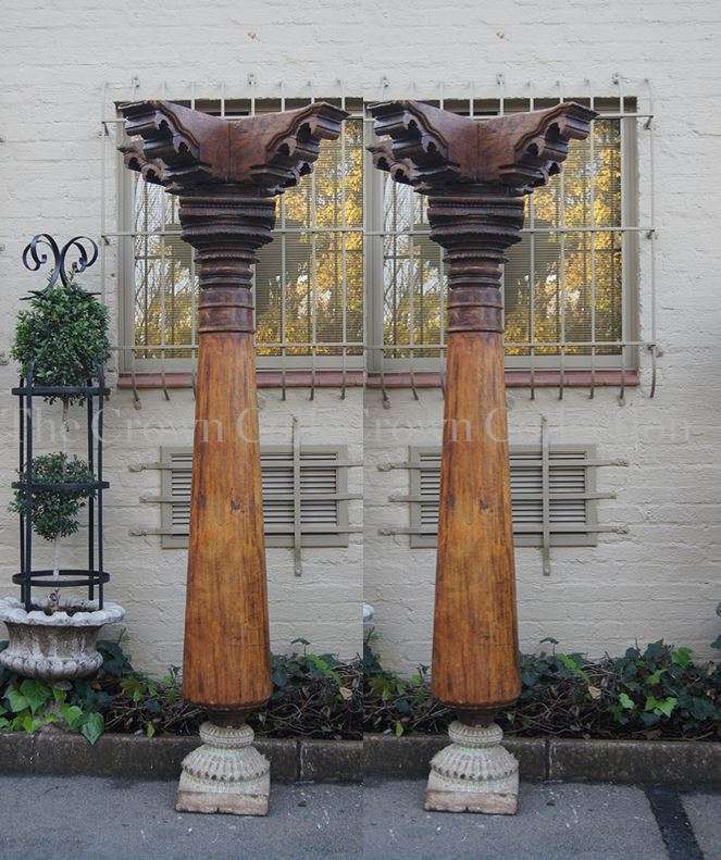 Pair Hardwood & Stone Columns 19th Century