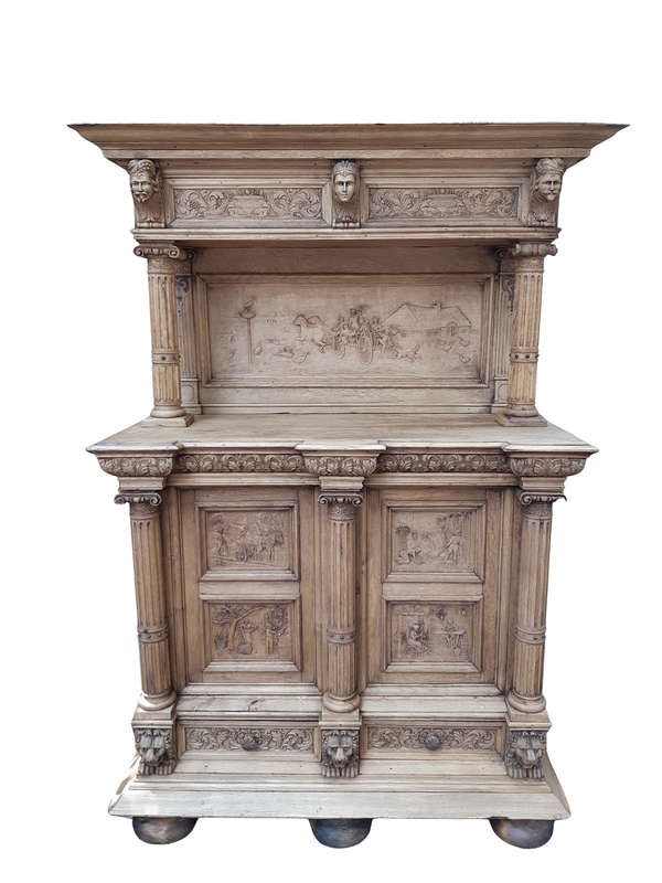 Victorian Ornately Carved Cabinet in a Contemporary Bleached / Natural Wood Finish