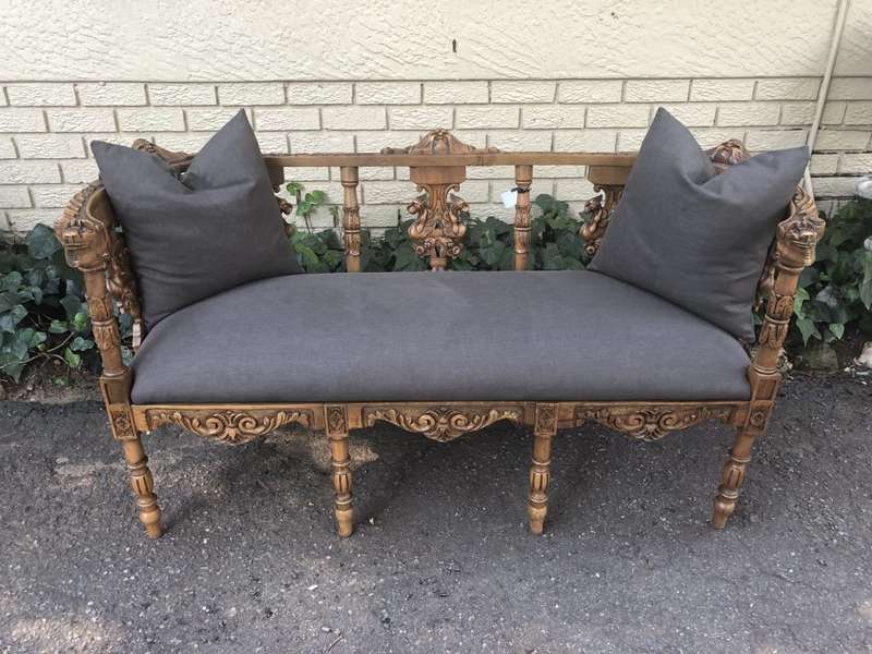 Venetian Walnut Carved Bench Circa 19th Century upholstered