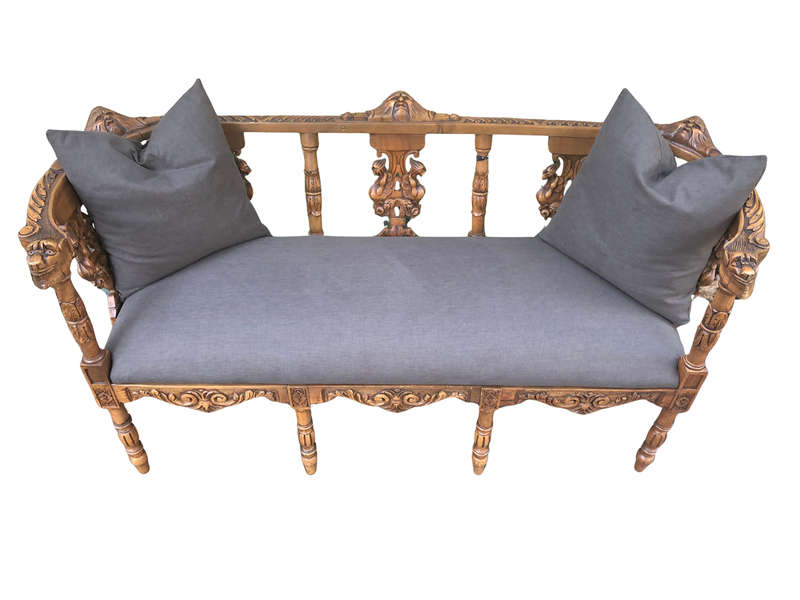 Venetian Walnut Carved Bench Circa 19th Century upholstered