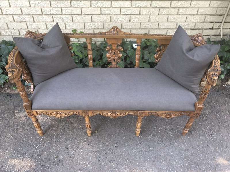Venetian Walnut Carved Bench Circa 19th Century upholstered