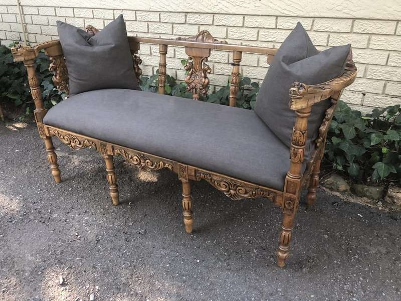 Venetian Walnut Carved Bench Circa 19th Century upholstered
