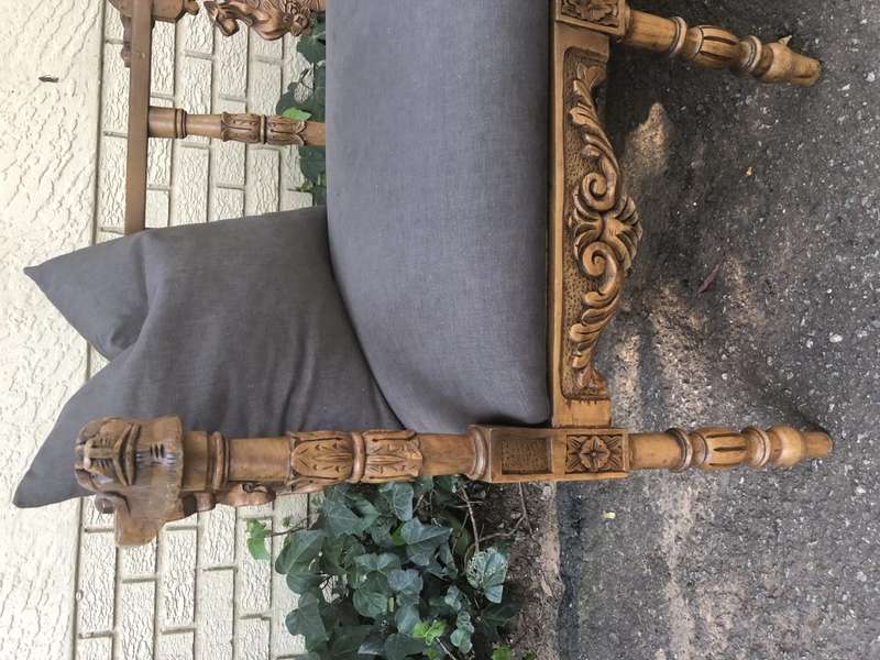 Venetian Walnut Carved Bench Circa 19th Century upholstered