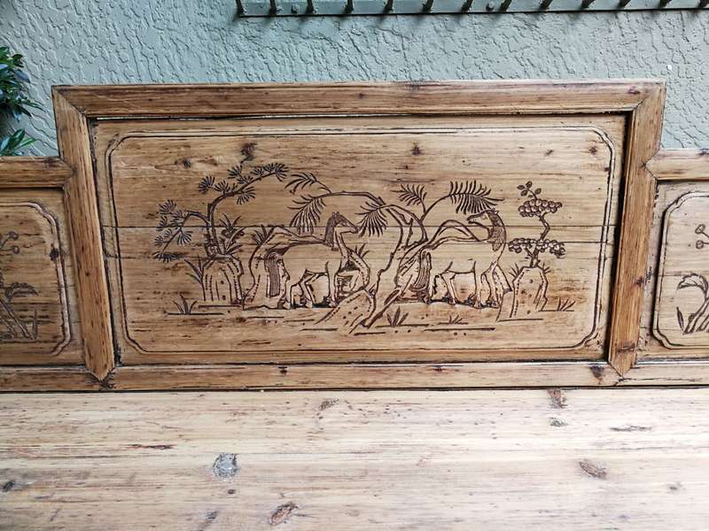 A 19th Century Chinese Hand- Carved Elmwood Bench/Daybed/Settee In a Contemporary Bleached Natura...