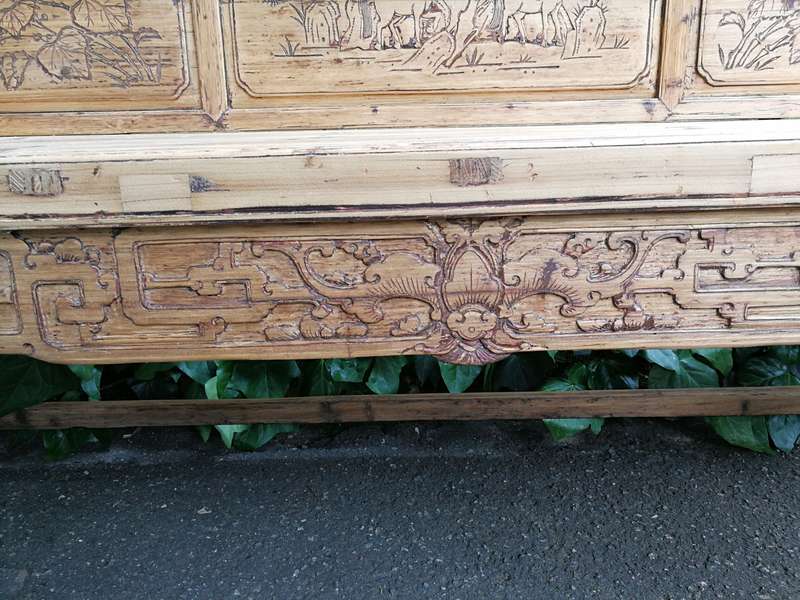 A 19th Century Chinese Hand- Carved Elmwood Bench/Daybed/Settee In a Contemporary Bleached Natura...