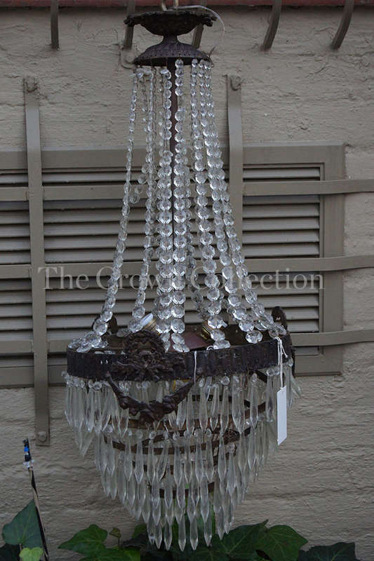 20th Century Cut Glass & Gilt Brass Chandelier