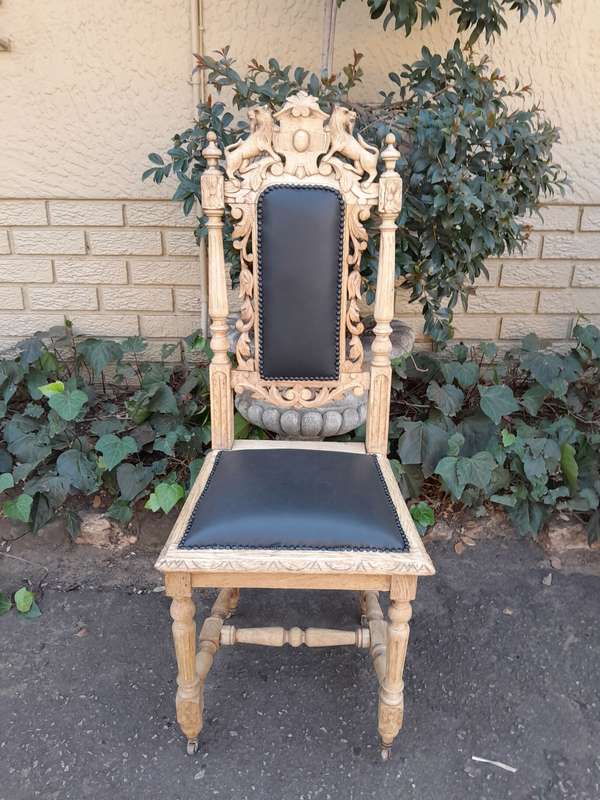 A 19th Century French Set of Six Ornately Carved Oak Chairs in a Contemporary Bleached Finish and...