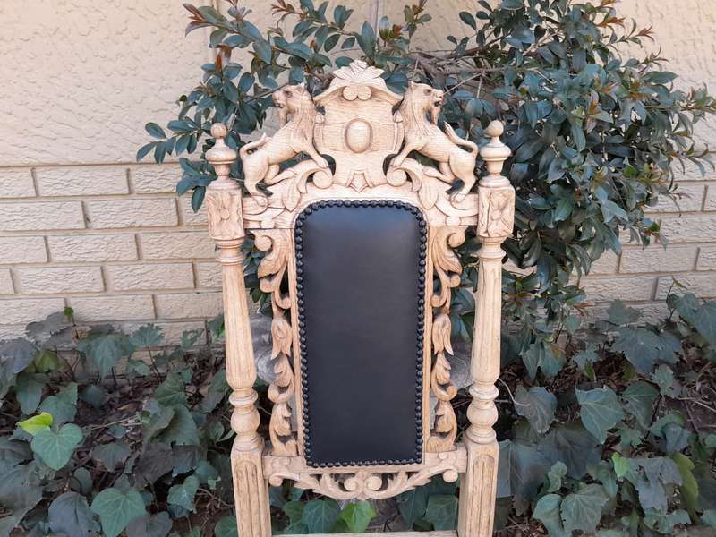 A 19th Century French Set of Six Ornately Carved Oak Chairs in a Contemporary Bleached Finish and...