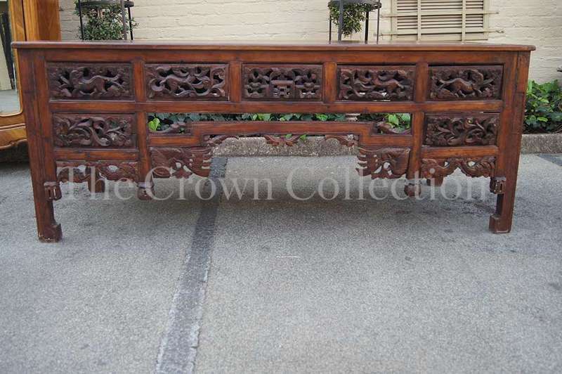 Late 19th / Early 20th Century Carved Chinese Elm Wood 2 Drawer Table of Large Proportions, circa...