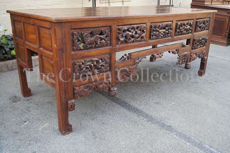 Late 19th / Early 20th Century Carved Chinese Elm Wood 2 Drawer Table of Large Proportions, circa...