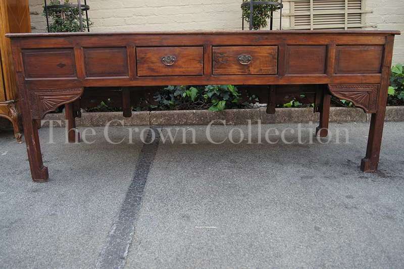 Late 19th / Early 20th Century Carved Chinese Elm Wood 2 Drawer Table of Large Proportions, circa...