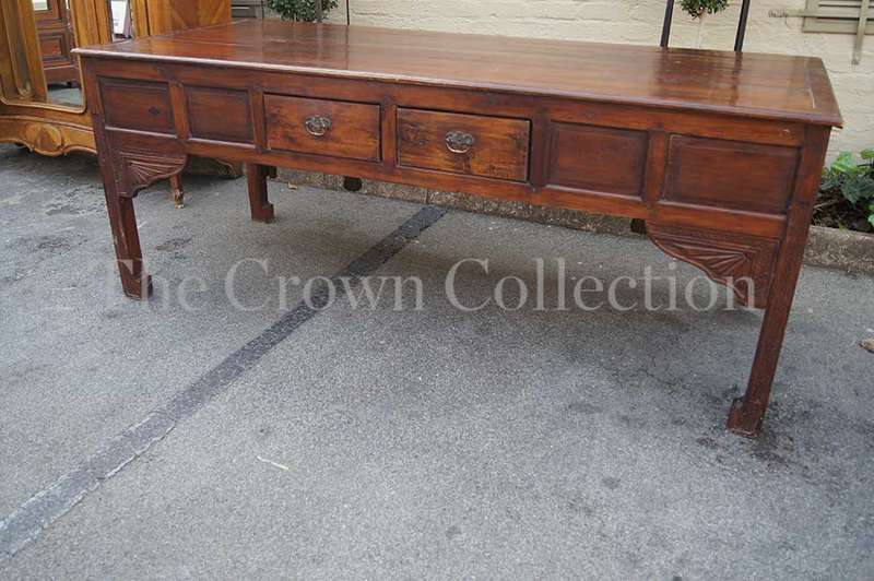 Late 19th / Early 20th Century Carved Chinese Elm Wood 2 Drawer Table of Large Proportions, circa...