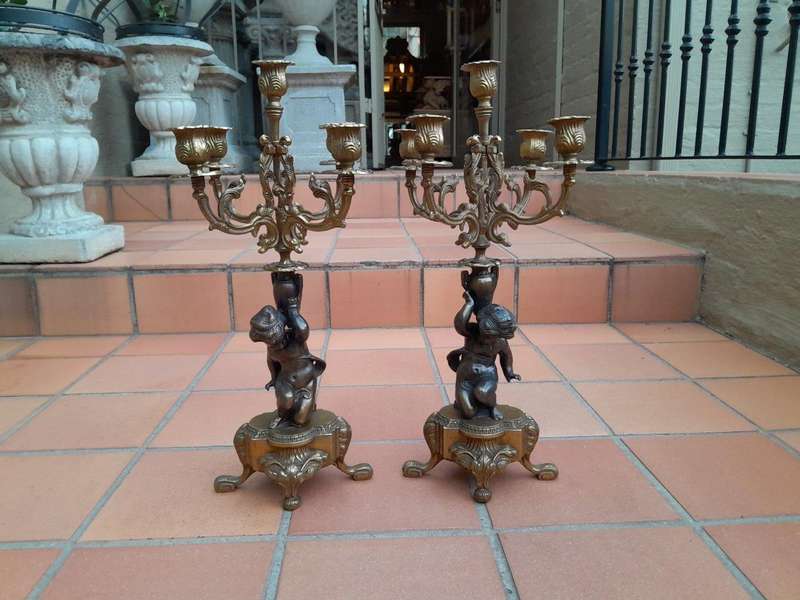A 20th Century Brass Clock/Garniture Set