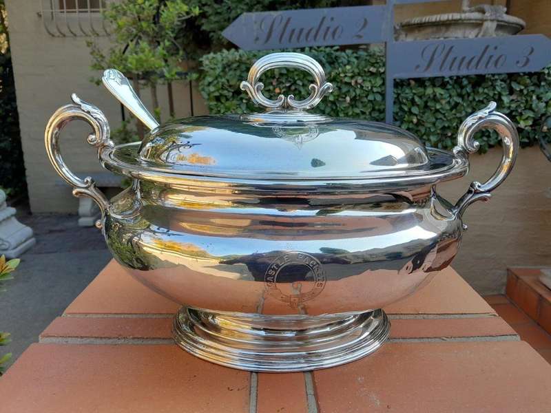 A 20th Century English  Electroplate Soup Tureen with Handles and Cover and Matching Ladle  Elk...