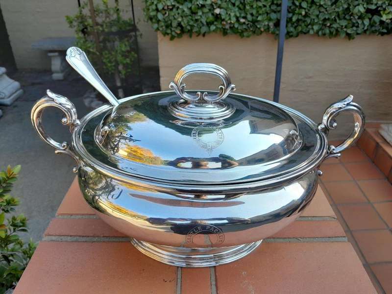 A 20th Century English  Electroplate Soup Tureen with Handles and Cover and Matching Ladle  Elk...