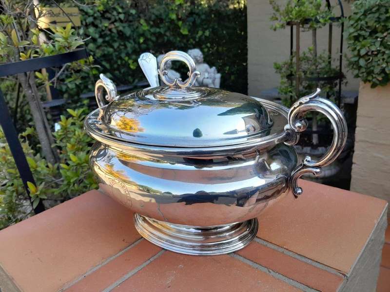 A 20th Century English  Electroplate Soup Tureen with Handles and Cover and Matching Ladle  Elk...