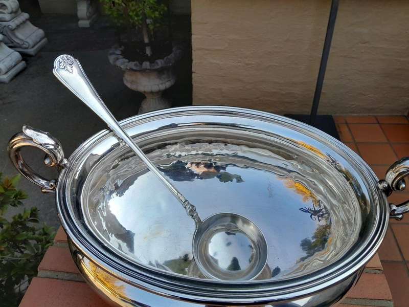 A 20th Century English  Electroplate Soup Tureen with Handles and Cover and Matching Ladle  Elk...