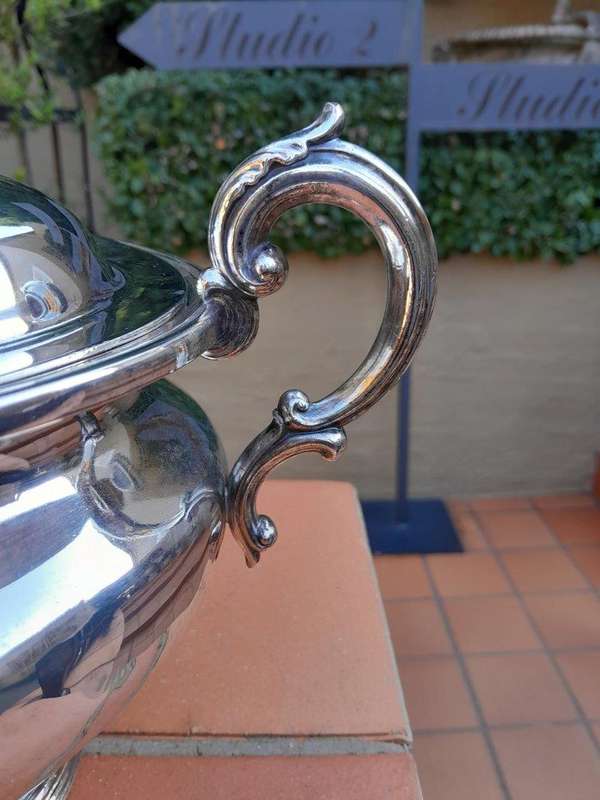 A 20th Century English  Electroplate Soup Tureen with Handles and Cover and Matching Ladle  Elk...