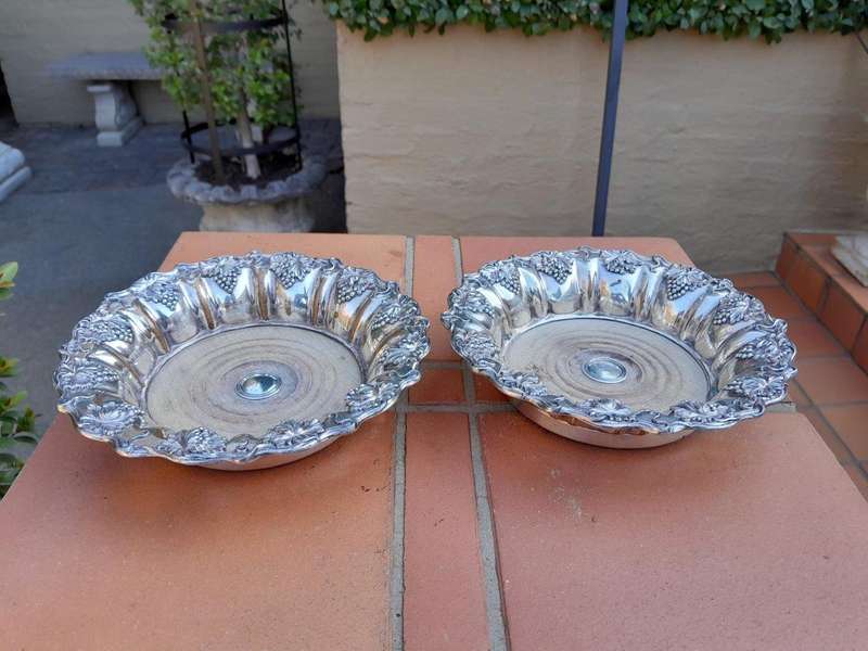 A 19TH Century Pair of Large Sheffield Plate Wine / Bottle Coasters