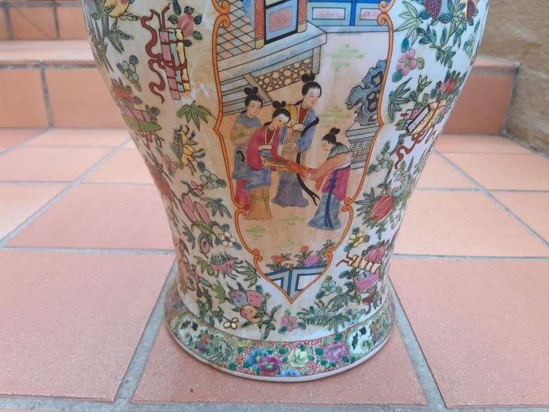 A 20th Century Pair of Chinese Famille Rose Porcelain Covered Urns