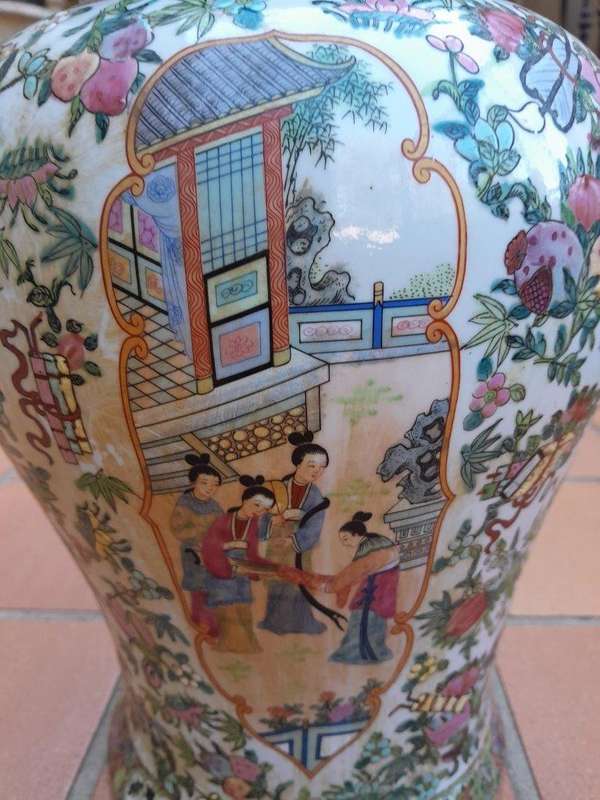 A 20th Century Pair of Chinese Famille Rose Porcelain Covered Urns