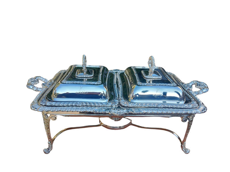 A 19th / 20th Century Victorian Twin Entrée Food Warmer On Stand