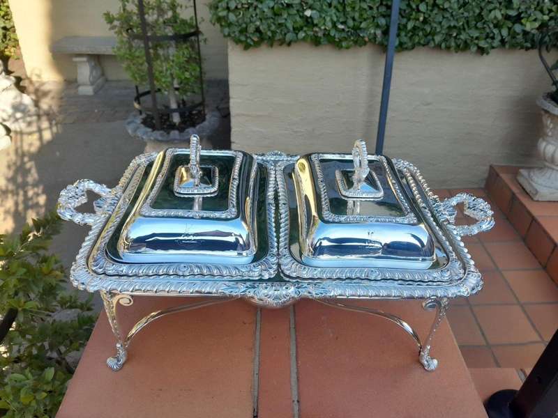 A 19th / 20th Century Victorian Twin Entrée Food Warmer On Stand