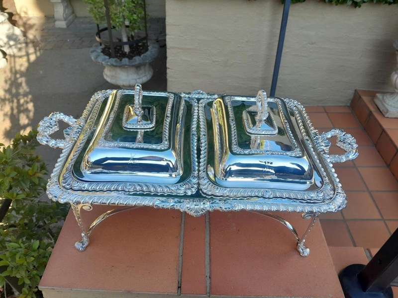 A 19th / 20th Century Victorian Twin Entrée Food Warmer On Stand
