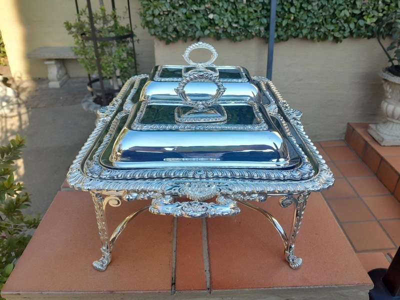 A 19th / 20th Century Victorian Twin Entrée Food Warmer On Stand