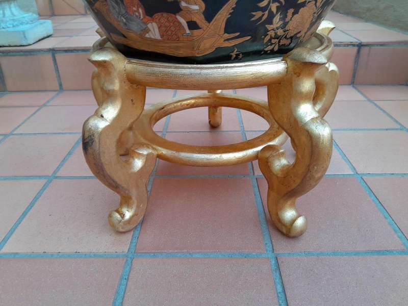 A 20th Century Chinese Famille Large Size Decorative Bowl On Carved And Hand Gilded Stand