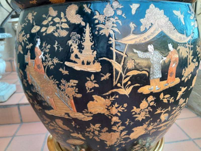 A 20th Century Chinese Famille Large Size Decorative Bowl On Carved And Hand Gilded Stand