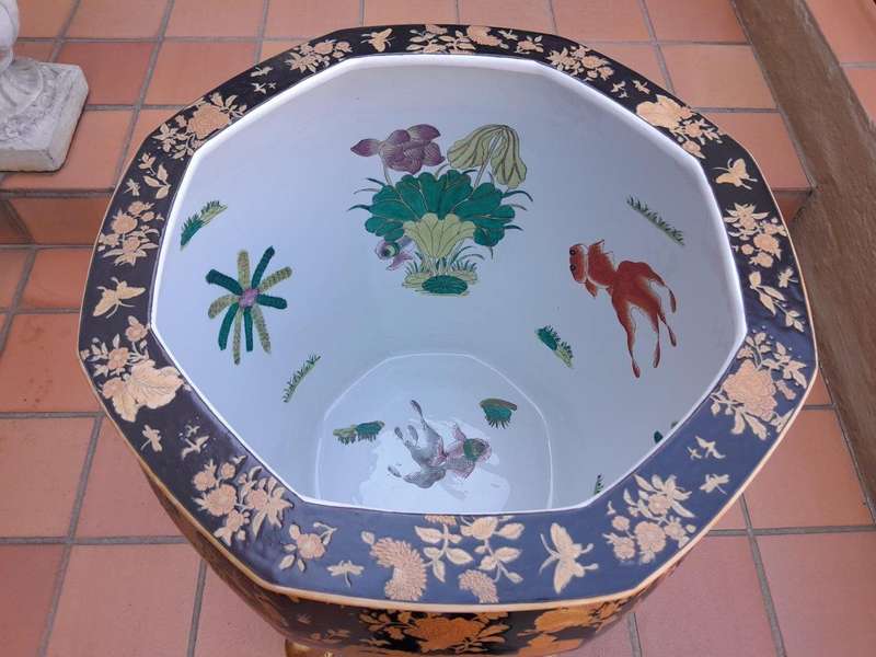 A 20th Century Chinese Famille Large Size Decorative Bowl On Carved And Hand Gilded Stand