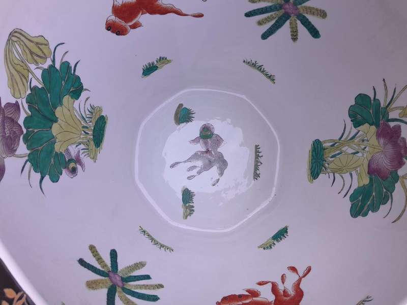 A 20th Century Chinese Famille Large Size Decorative Bowl On Carved And Hand Gilded Stand