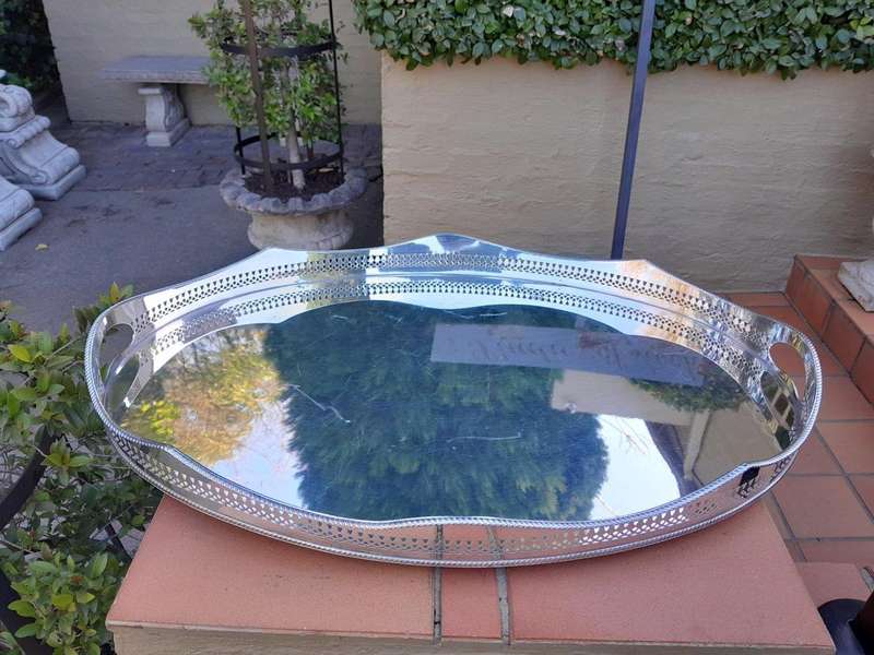 A 20th Century Silver-Plate Gallery Tray On Feet