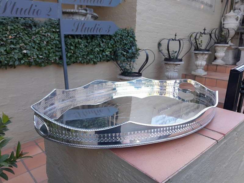 A 20th Century Silver-Plate Gallery Tray On Feet