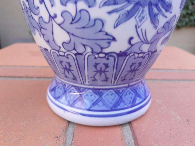 A 20th Century Chinese Blue And White Painted Vase With Lid