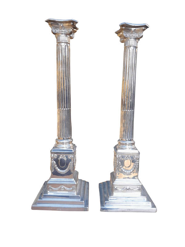 A 20th Century Pair Of French Style Heavy Silver Plate Candlesticks