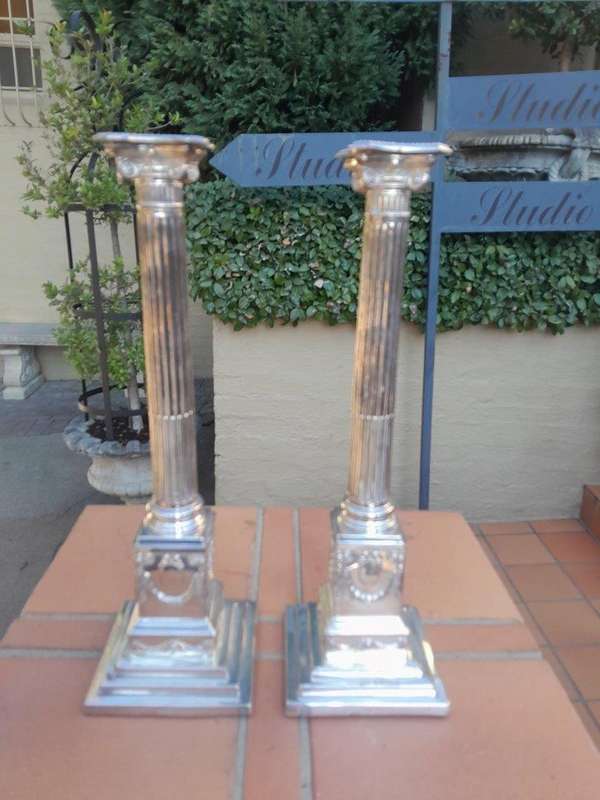 A 20th Century Pair Of French Style Heavy Silver Plate Candlesticks