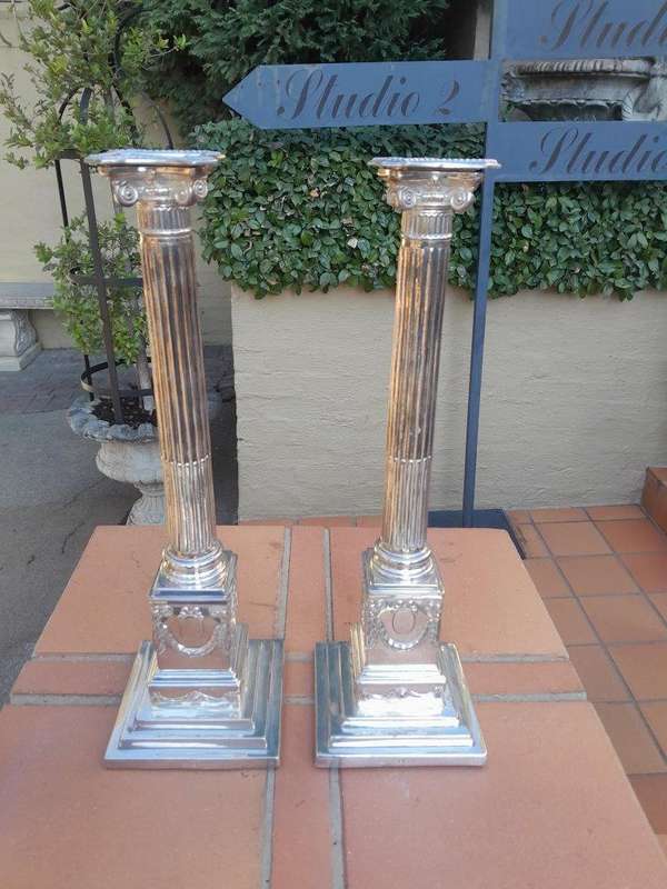 A 20th Century Pair Of French Style Heavy Silver Plate Candlesticks