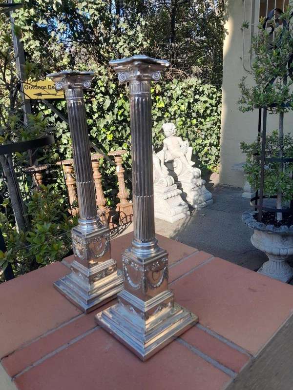 A 20th Century Pair Of French Style Heavy Silver Plate Candlesticks