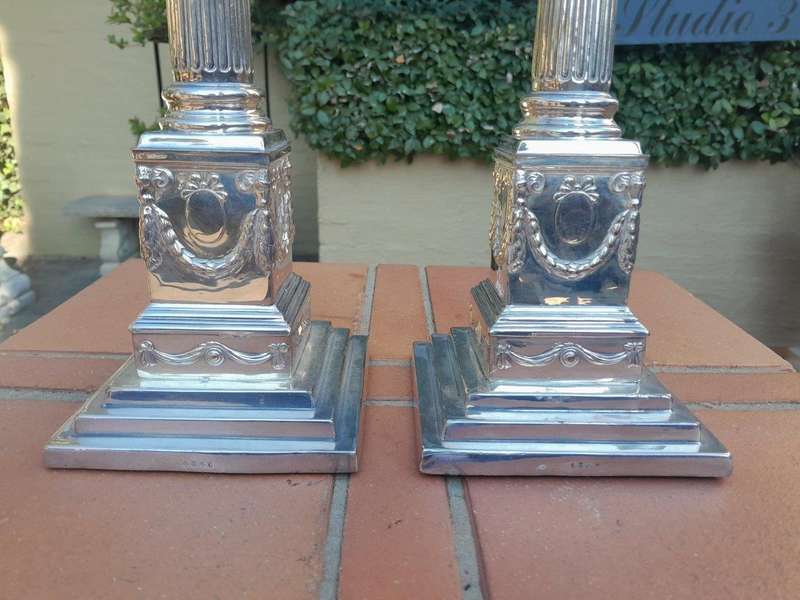 A 20th Century Pair Of French Style Heavy Silver Plate Candlesticks