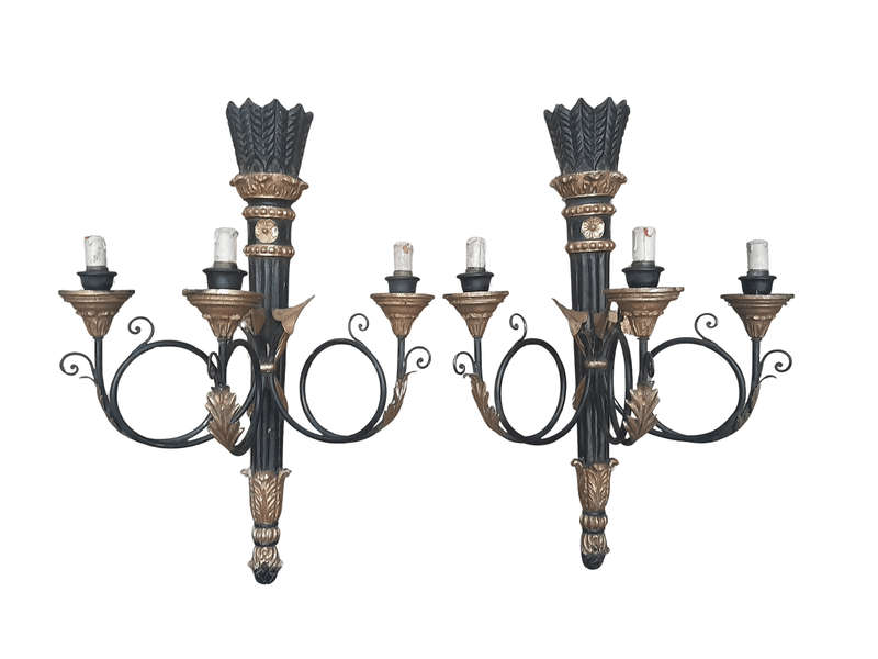 A 20th Century  French Style Pair Of  Giltwood And Metal Wall Light Sconces