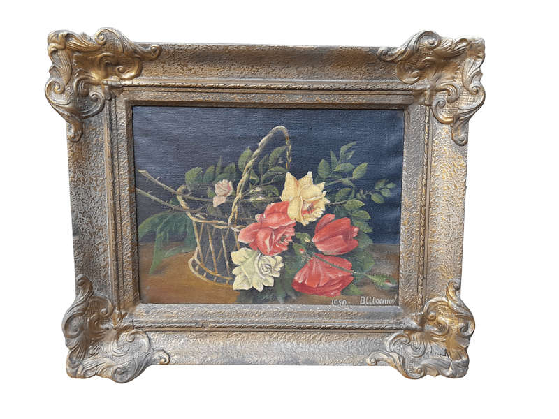 A Mid 20th Century Floral Oil Painting In Ornately Gilded Frame. Purchased In France