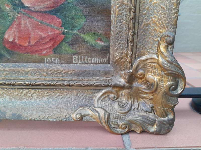 A Mid 20th Century Floral Oil Painting In Ornately Gilded Frame. Purchased In France