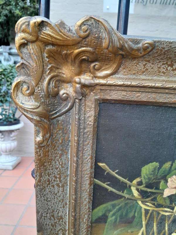 A Mid 20th Century Floral Oil Painting In Ornately Gilded Frame. Purchased In France