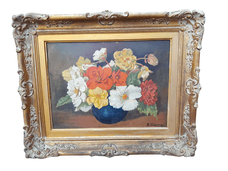 A 20th Century Oil Painting Of Flowers In Ornately Gilded Frame. Purchased In France