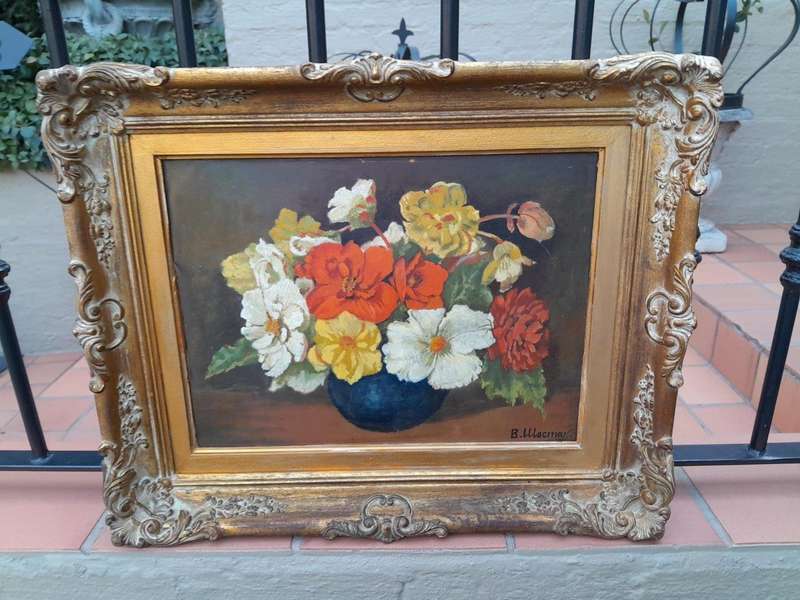 A 20th Century Oil Painting Of Flowers In Ornately Gilded Frame. Purchased In France