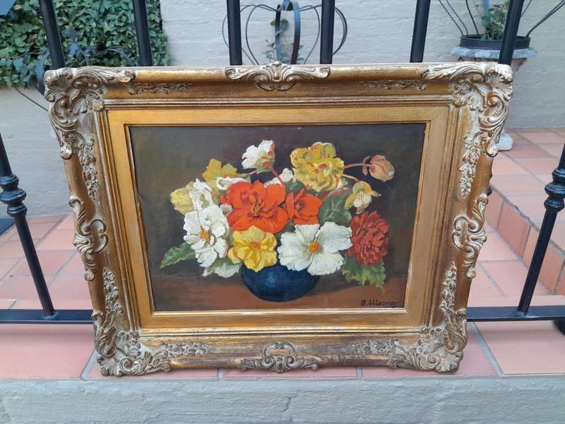 A 20th Century Oil Painting Of Flowers In Ornately Gilded Frame. Purchased In France
